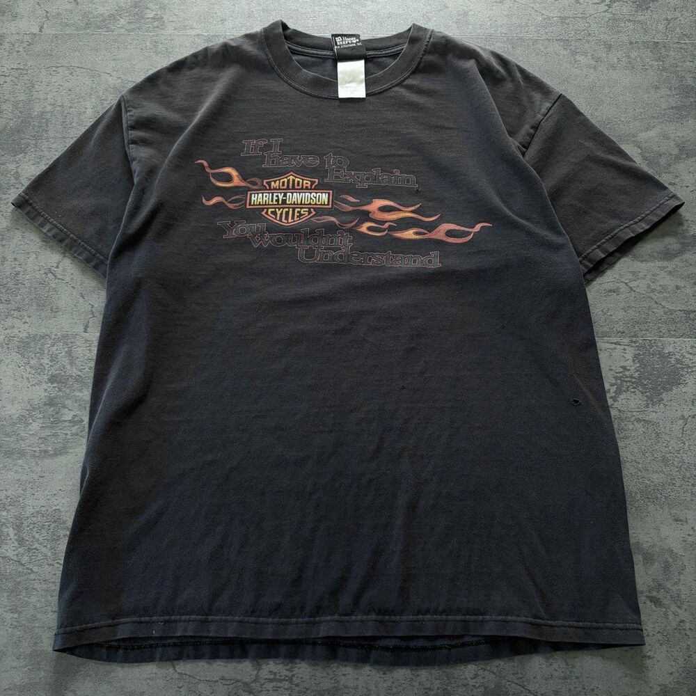 VTG Harley Davidson If I Have To Explain T Shirt XL Black Flame Double-Sided